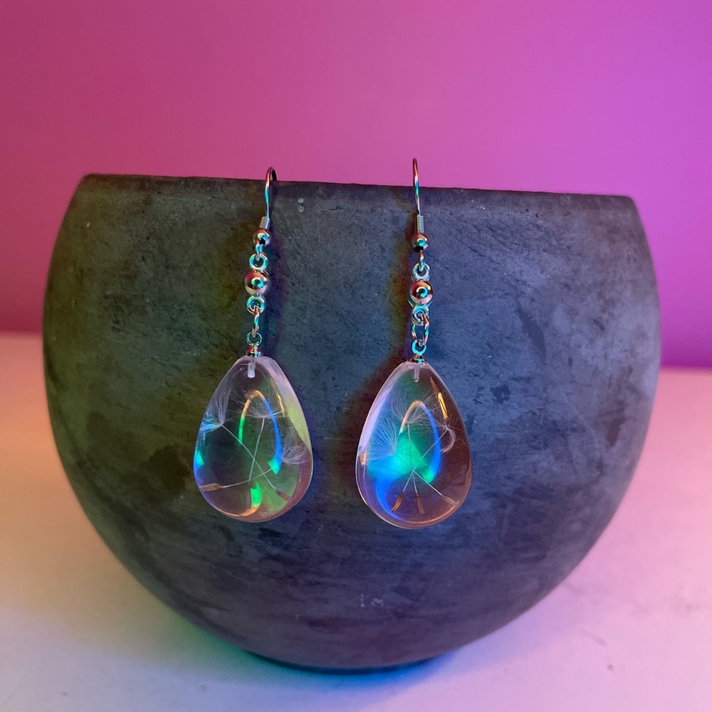 Creative Resin Dandelion Dried Flower Earrings Retro Water Drop Pendant Earrings